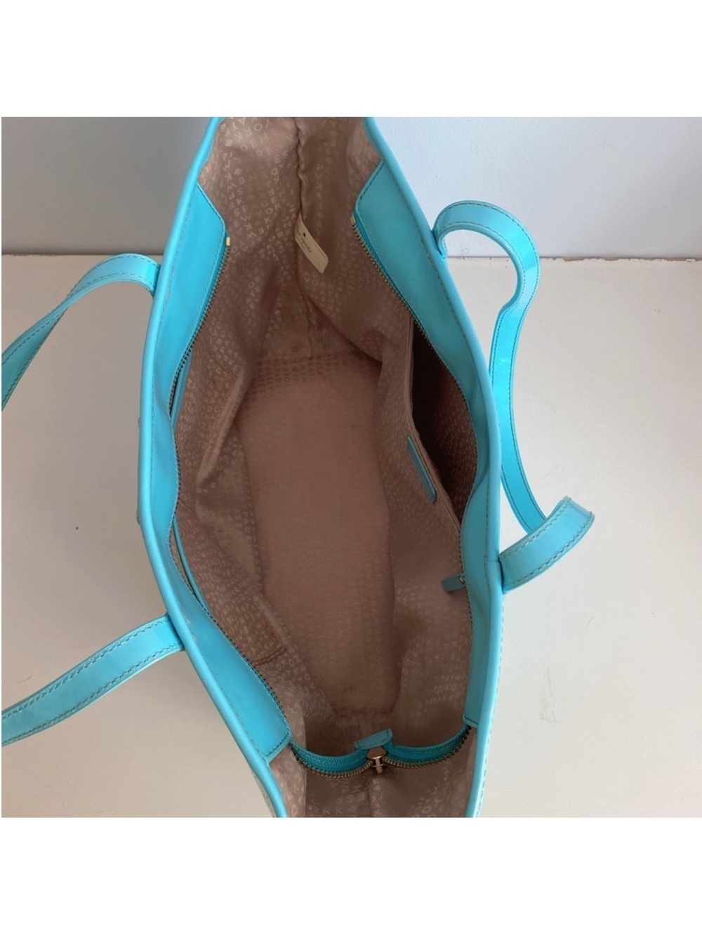 Kate Spade New York Perforated Patent Leather Aqua Tote Bag & Wallet Set - Picture 3 of 15